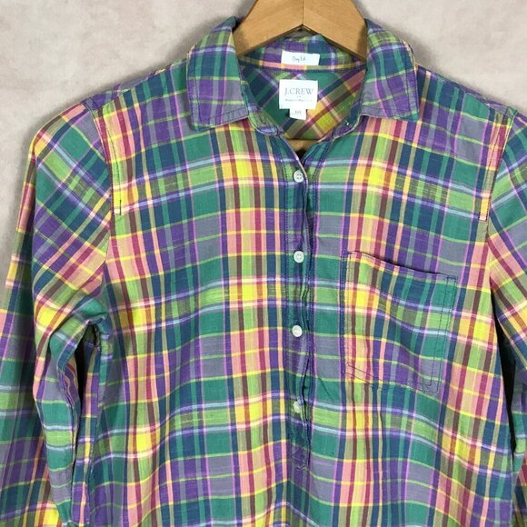 J CREW Women's Multi-color Plaid Pop Over Shirt XXS - Picture 2 of 5